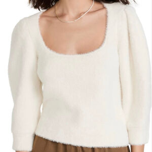 Women's Free People White Moonbeam Fuzzy Square Neck Sweater L